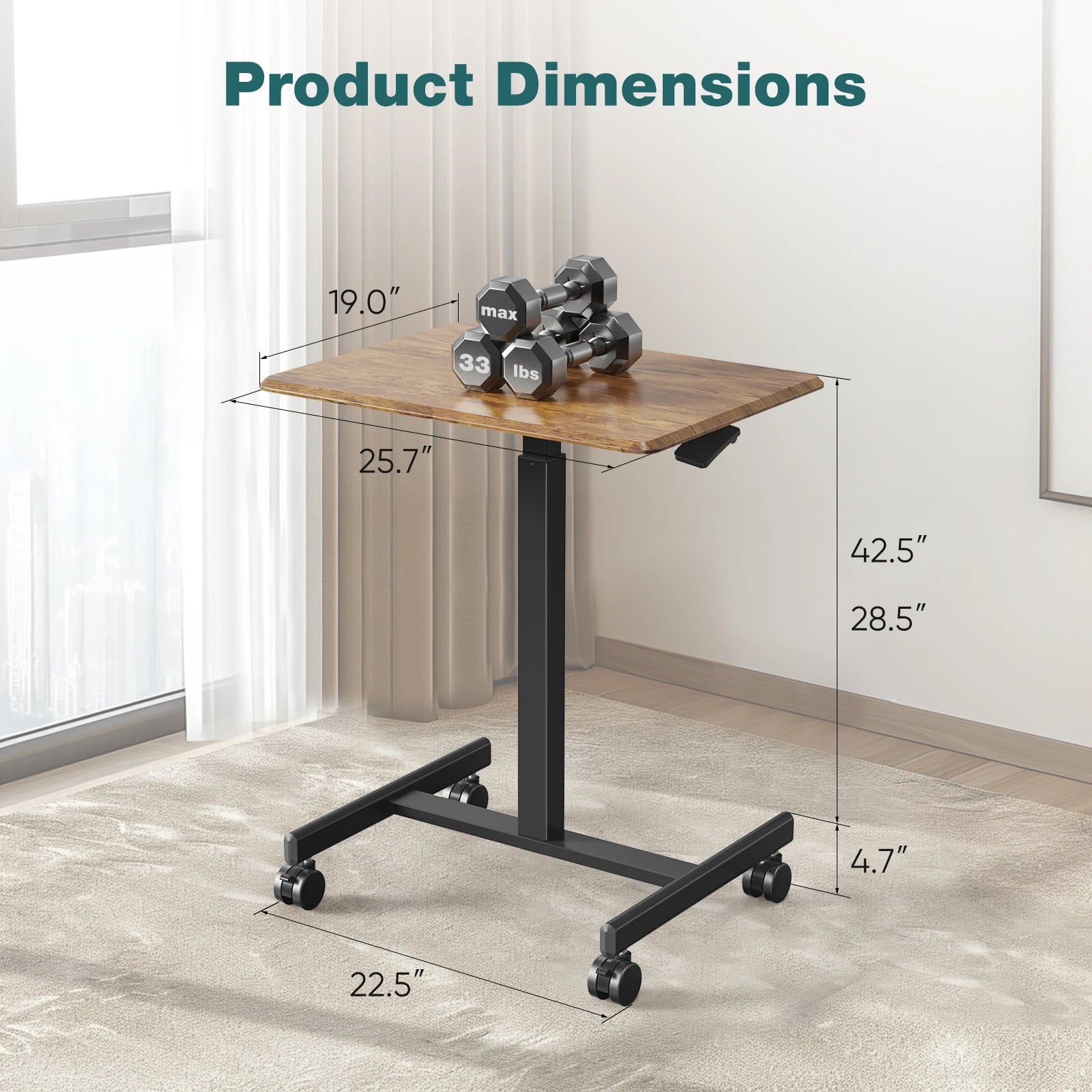 Adjustable Mobile Standing Desk with Wheels for Laptop Work