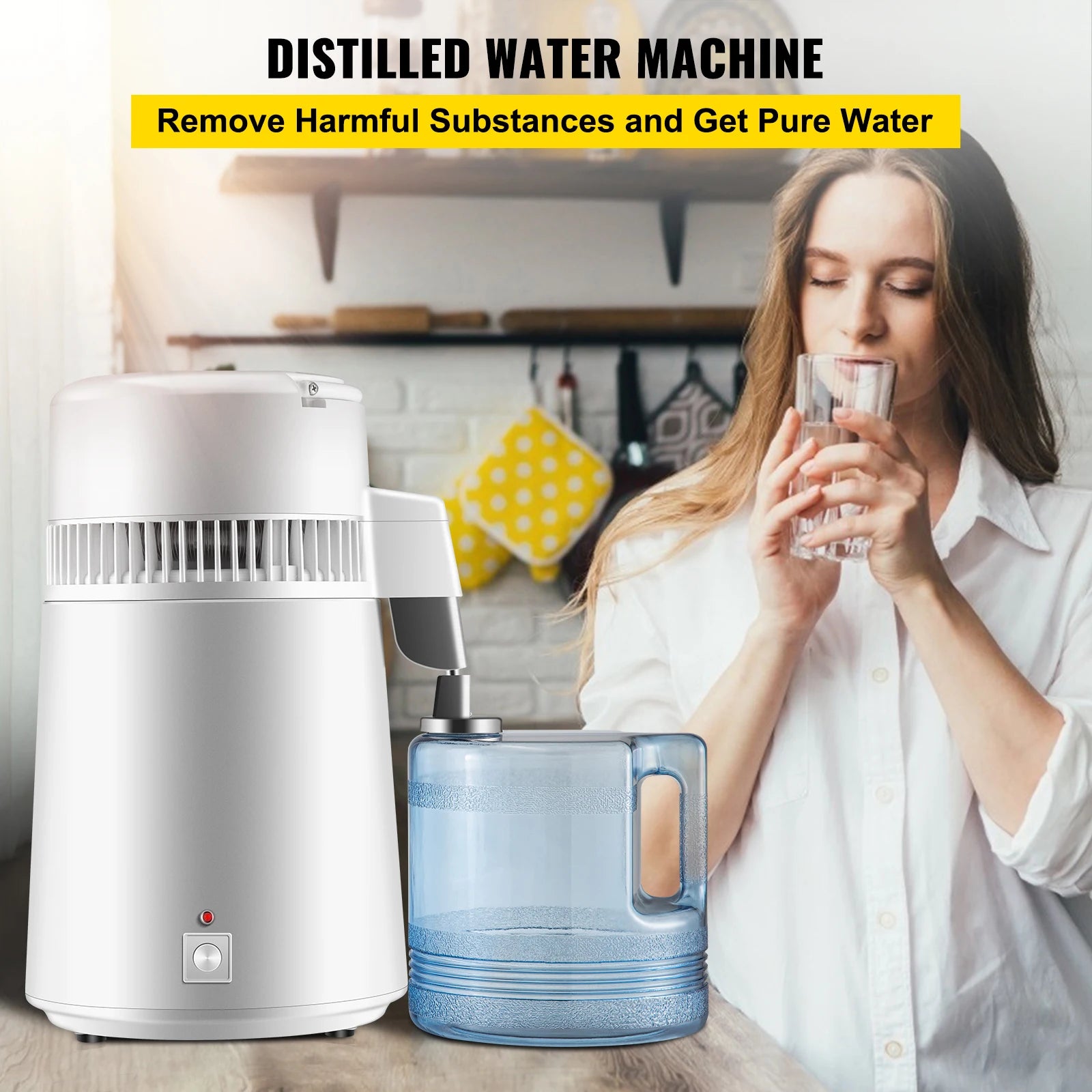 SucceBuy čisticí destilátor vody Pure Water Distiller 750W, filtr s plným upgradem a držadlem 1.1 gal / 4 l, BPA-free nádoba, ideální pro domácí použití, bílá