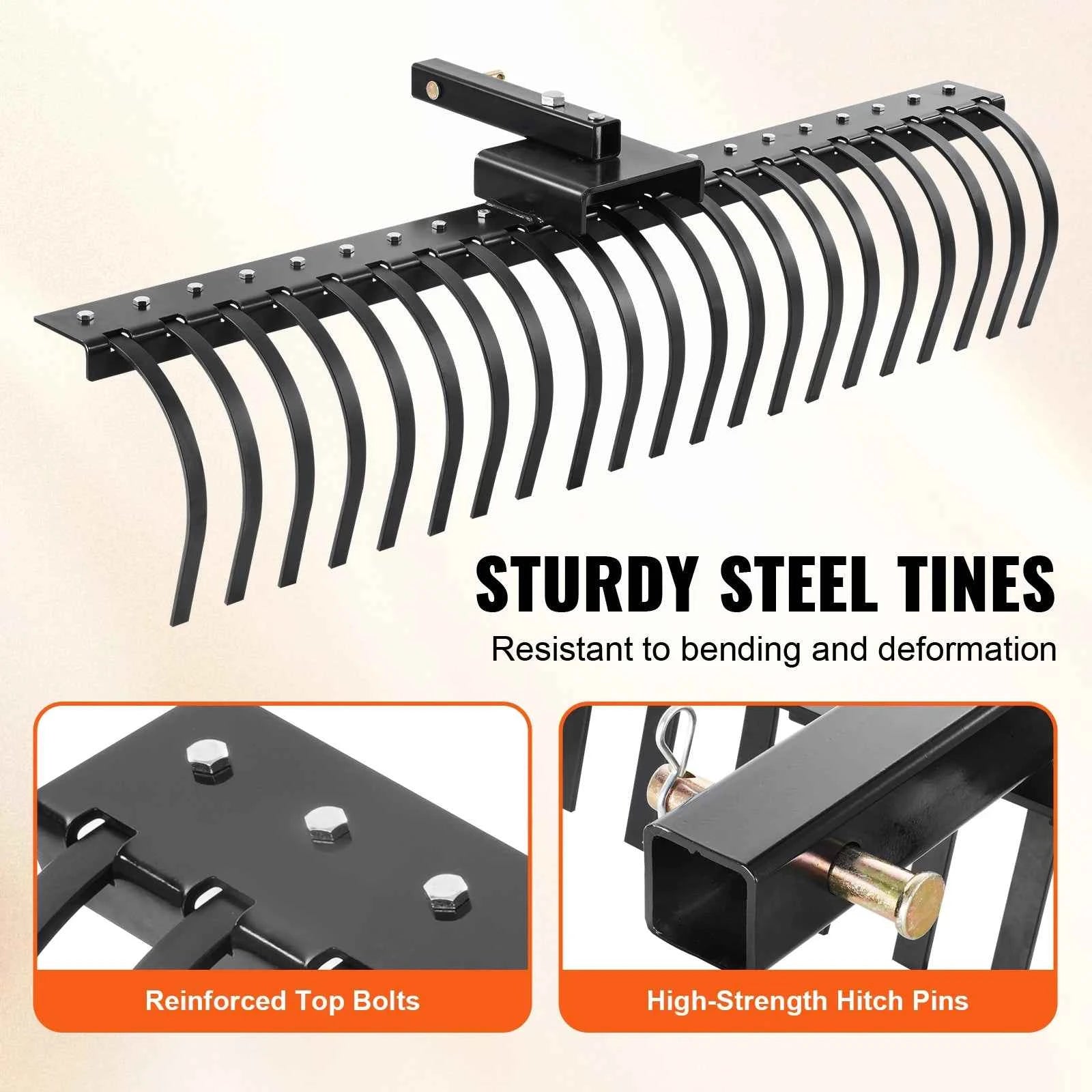 Tow Behind Landscape Rake 60 Inch with 21 Steel Coil Tines