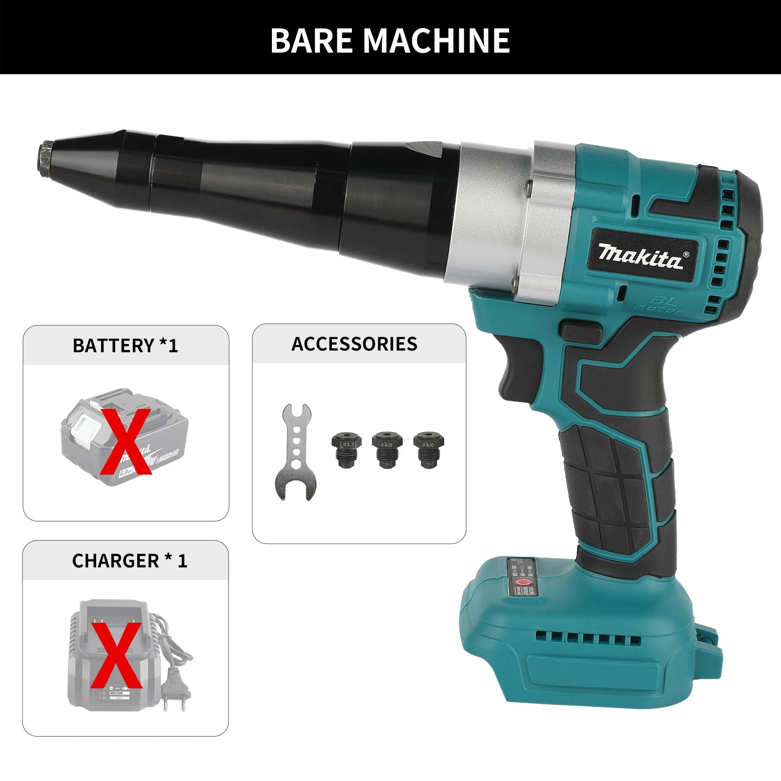 Cordless Electric Rivet Gun with Brushless Motor and LED Light