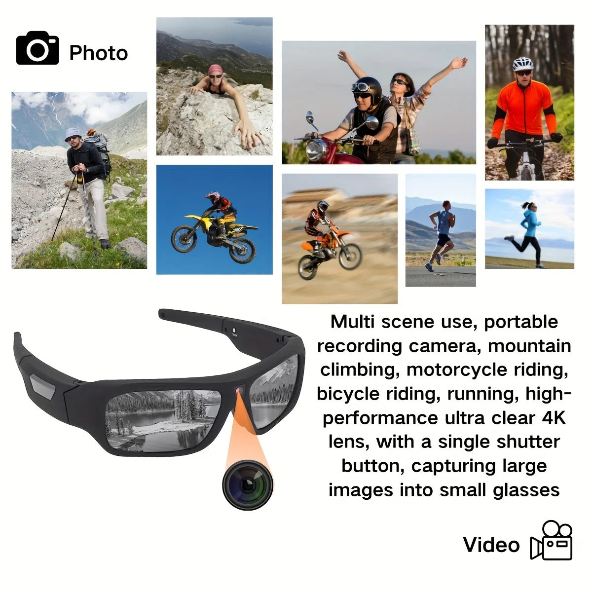 4K Video Glasses with 2-Hour Recording for Riding and Outdoor Use