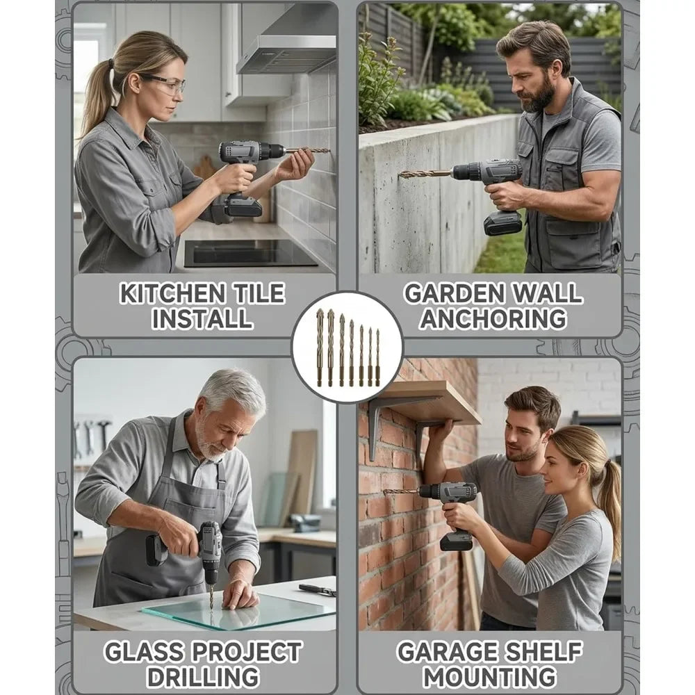 Seven-Piece Carbide Tile and Masonry Drill Bit Set