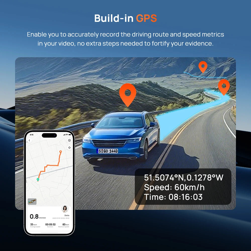 4K 3-Channel Dash Cam with Front, Rear & Interior Recording