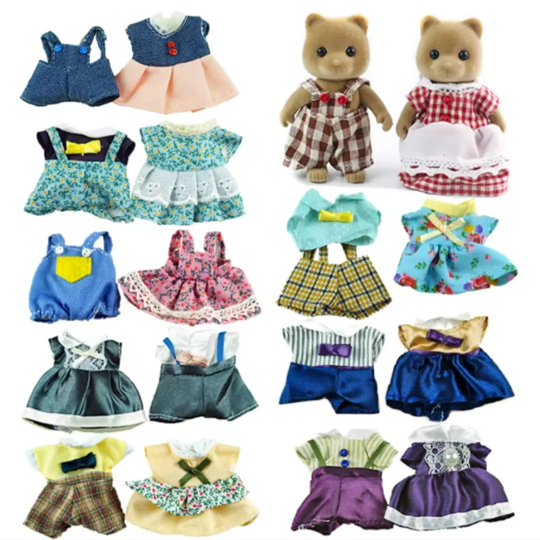 Conjuntos de ropa en miniatura para muñecas animales del bosque