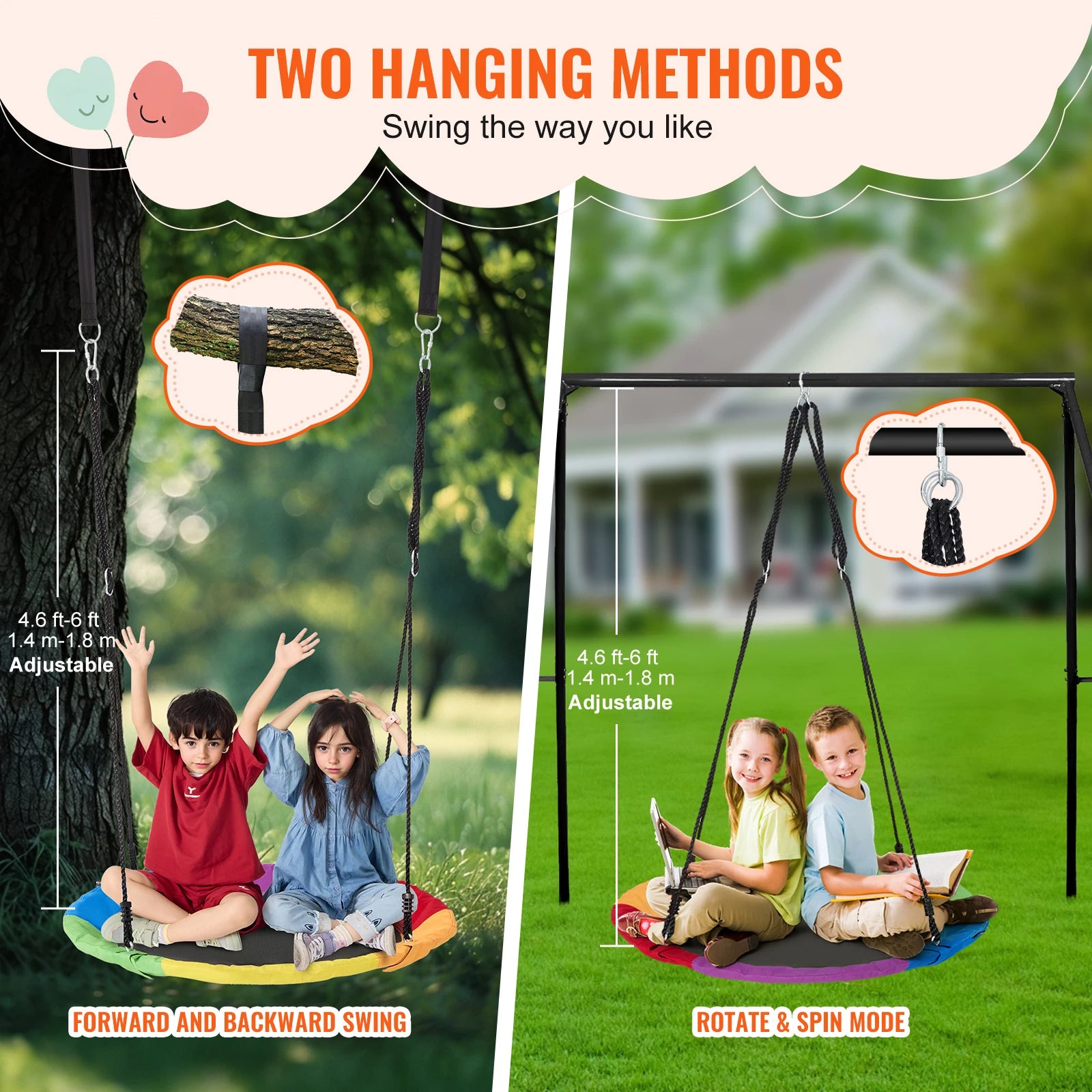40" Tree Swing Saucer Seat 750lbs with Straps & Adjustable Ropes