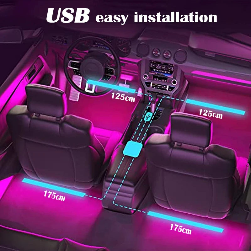 Four-Piece RGB Car Interior Light Set with App Control