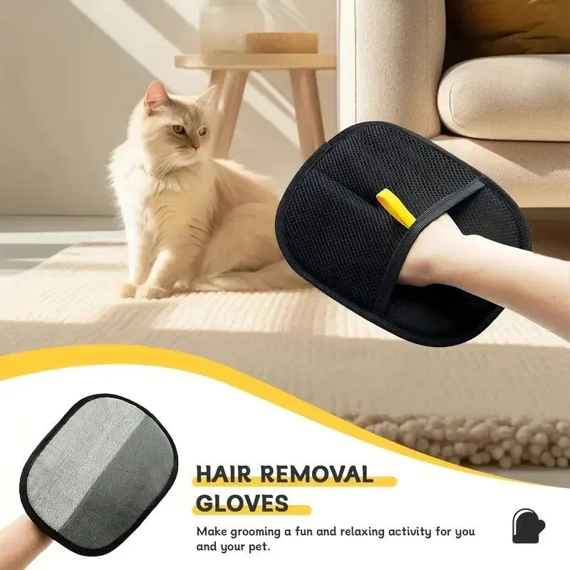 Static Pet Hair Removal Gloves - Grooming & Deshedding Gloves for Dogs Cats - Works on Sofa Carpet Clothes - Multi-Surface Brush