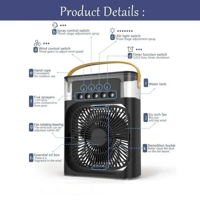 3-in-1 Mini Air Cooler Fan with Humidifier and Night Light