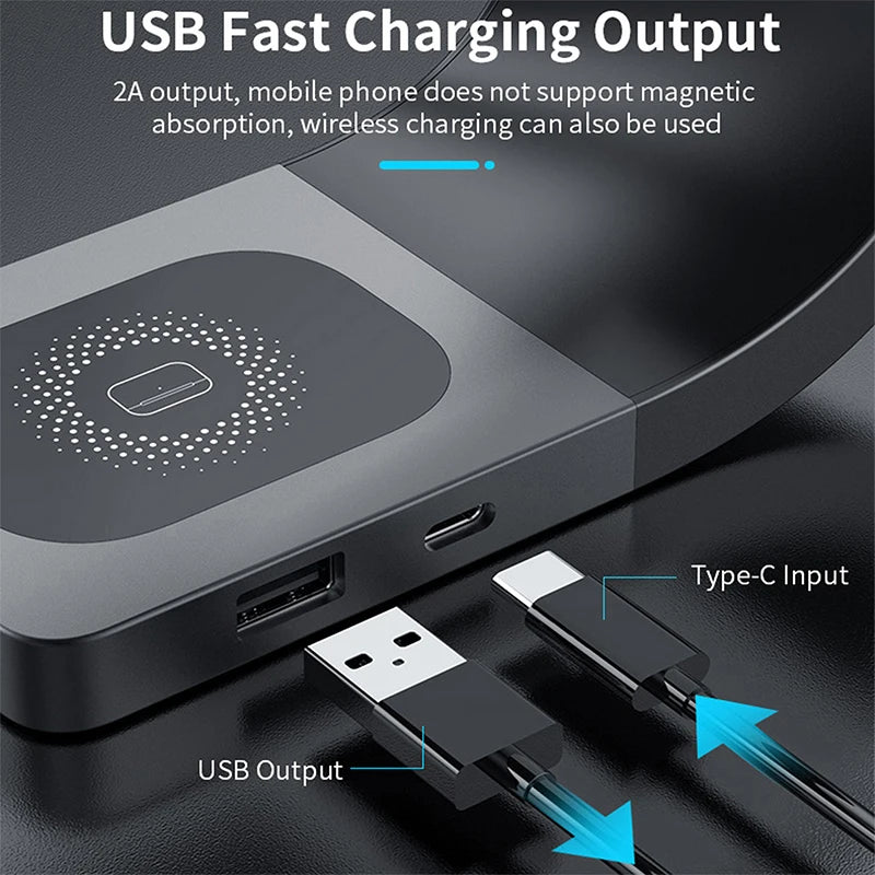4 in 1 Wireless Charger Metal Shell for iPhone 15 14 13 12 Magnetic Fast Charging Station Stand Dock for Apple Airpods Watch