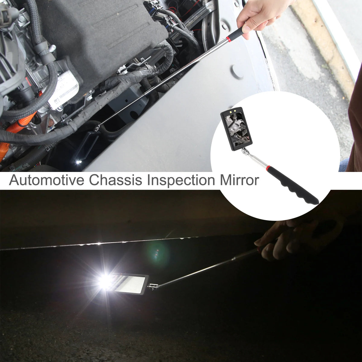 Telescopic LED Inspection Mirror with Swivel Head