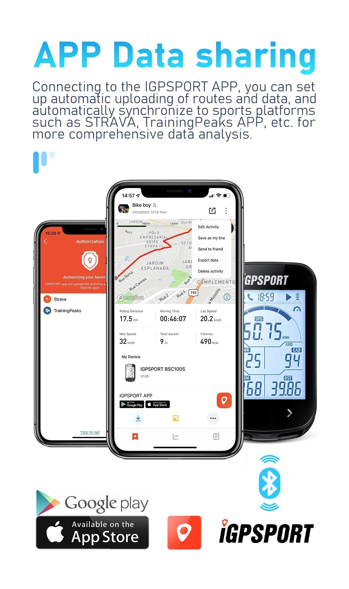 iGPSPORT BSC100S GPS Odometer Cycling Bike Computer Sensors Cycl Speedomet Riding Cycling Speedometer 2.6‘’ large screen