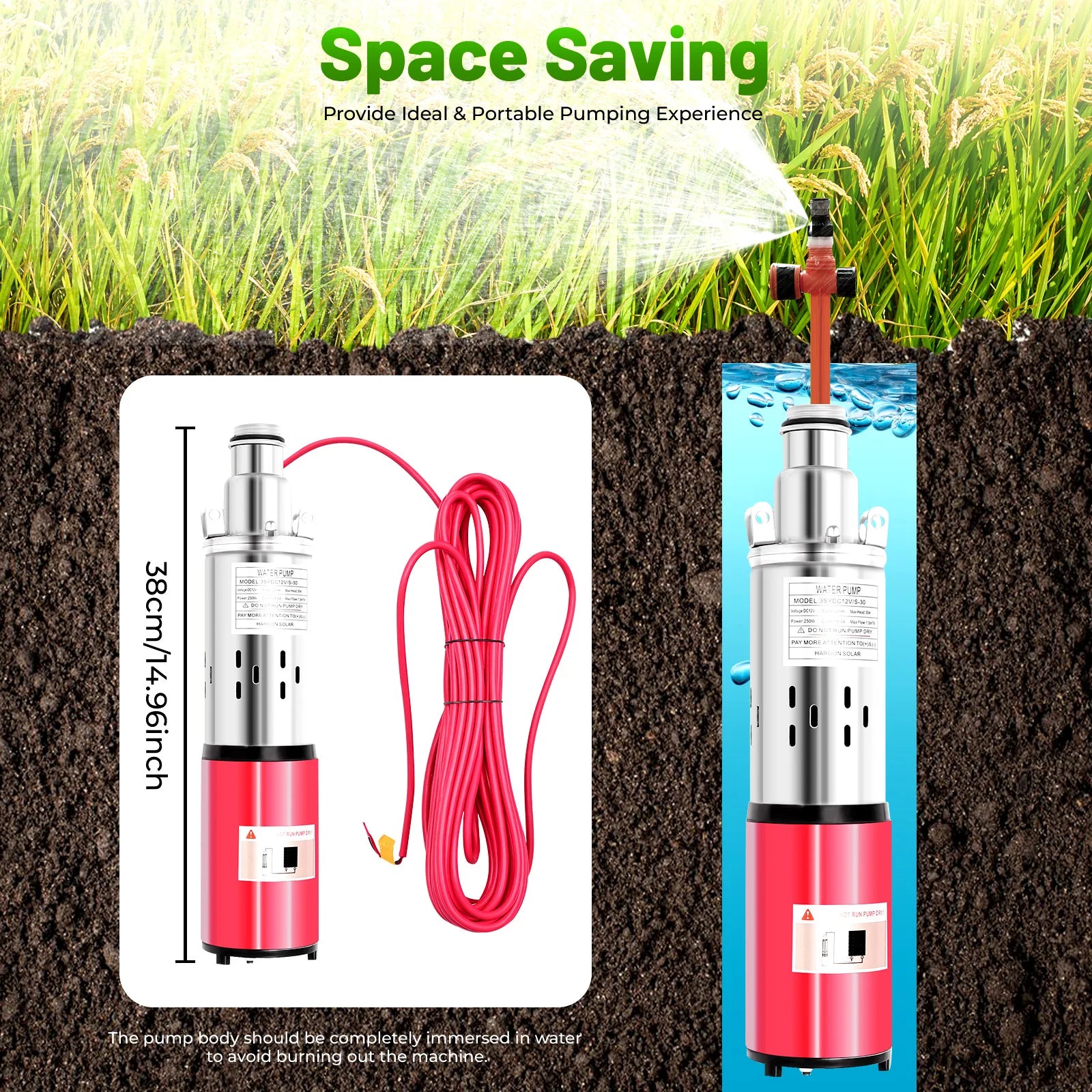 12V 180W Submersible Deep Well Pump for Irrigation 396GPH