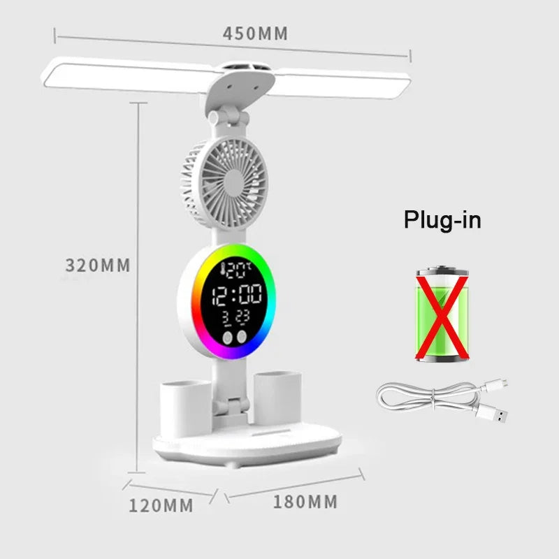 LED Desk Lamp with Clock, Plug-In/Rechargeable Options
