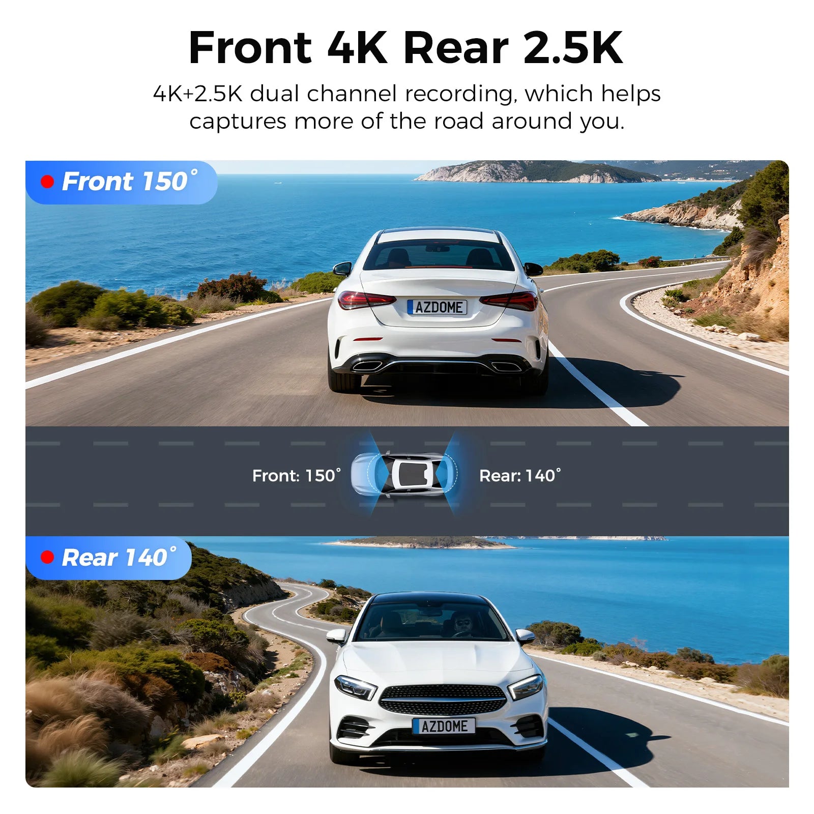 Dual Dash Cam Front and Rear 4K 2.5K GPS Wi-Fi