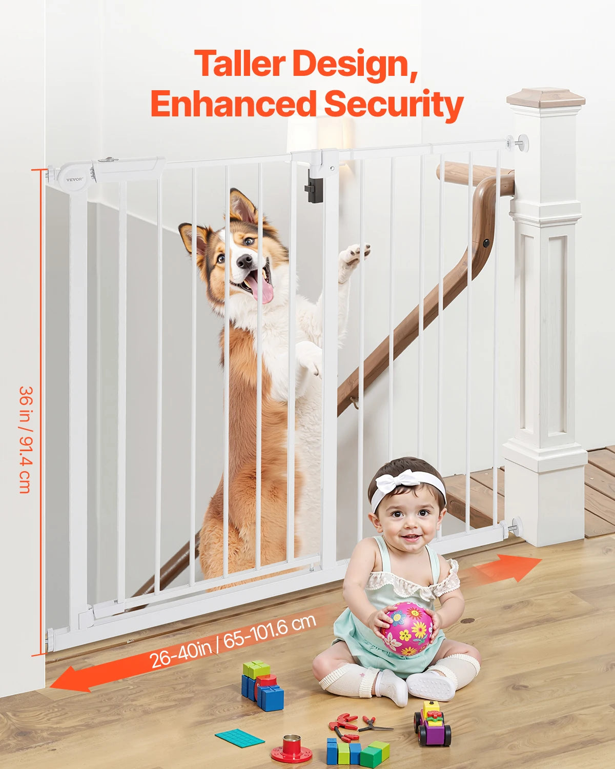 Adjustable Baby Gate with Auto-Close Door for Stairs and Doorways