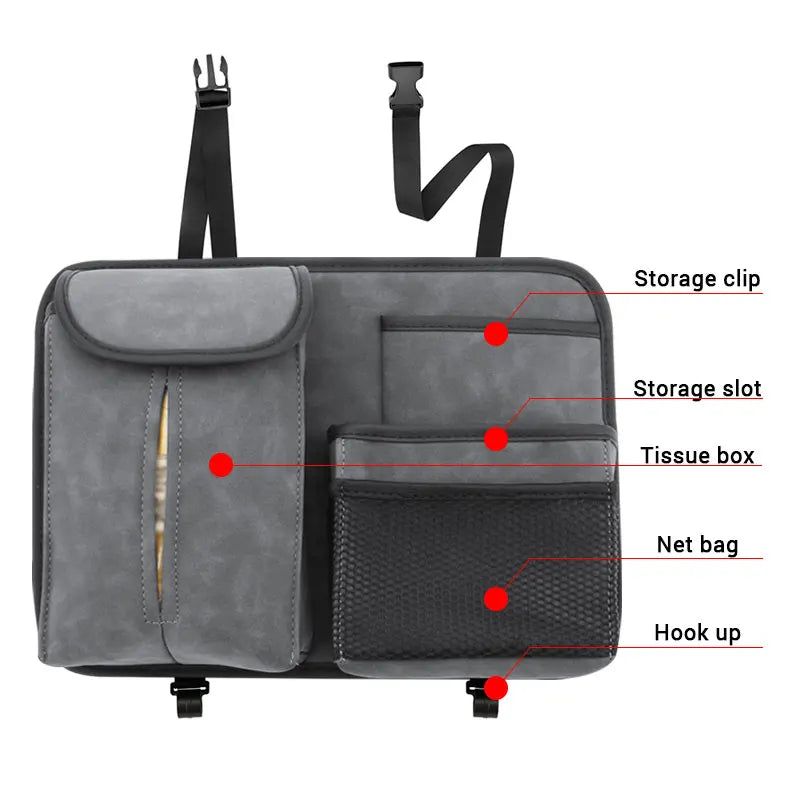 SEAMETAL Car Seat Back Storage Bag Premium Suede Car Organizer Multi-Pocket Storage Pocket Hanging Back Seat Auto Tissue Holder