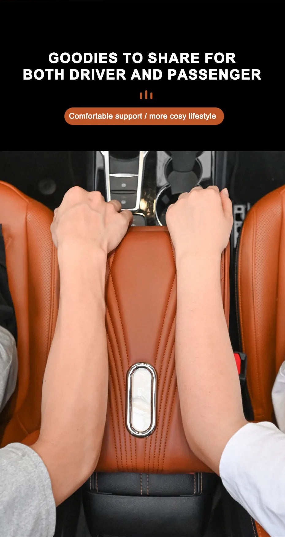 Car Armrest Cushion with Tissue Holder and Storage Pocket
