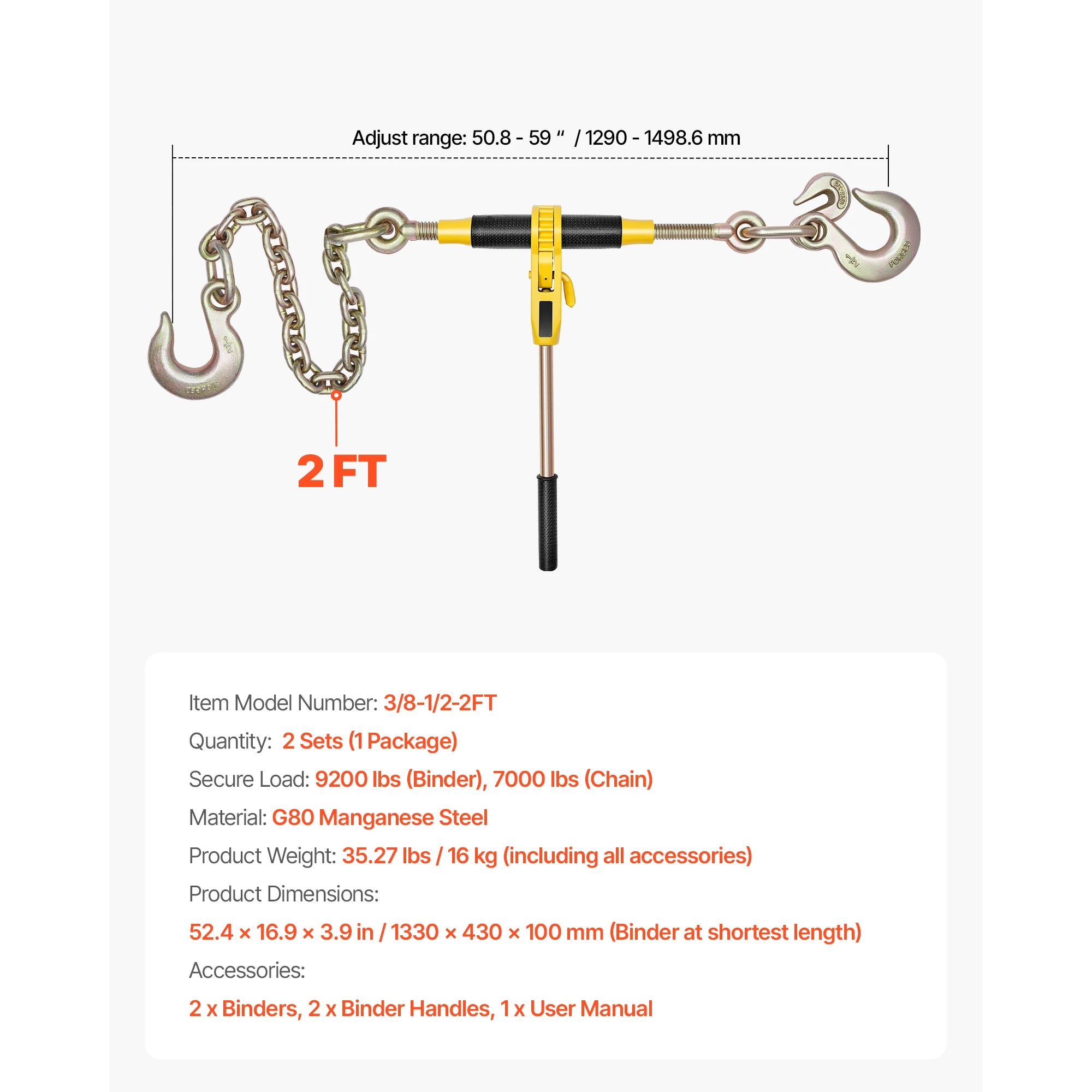SucceBuy 9200 lb ratchet chain binder kompatibilní s řetězy 3/8–1/2 palce, zajišťovací a naklápěcí zařízení pro nakládání kamionu, upevnění na tažení