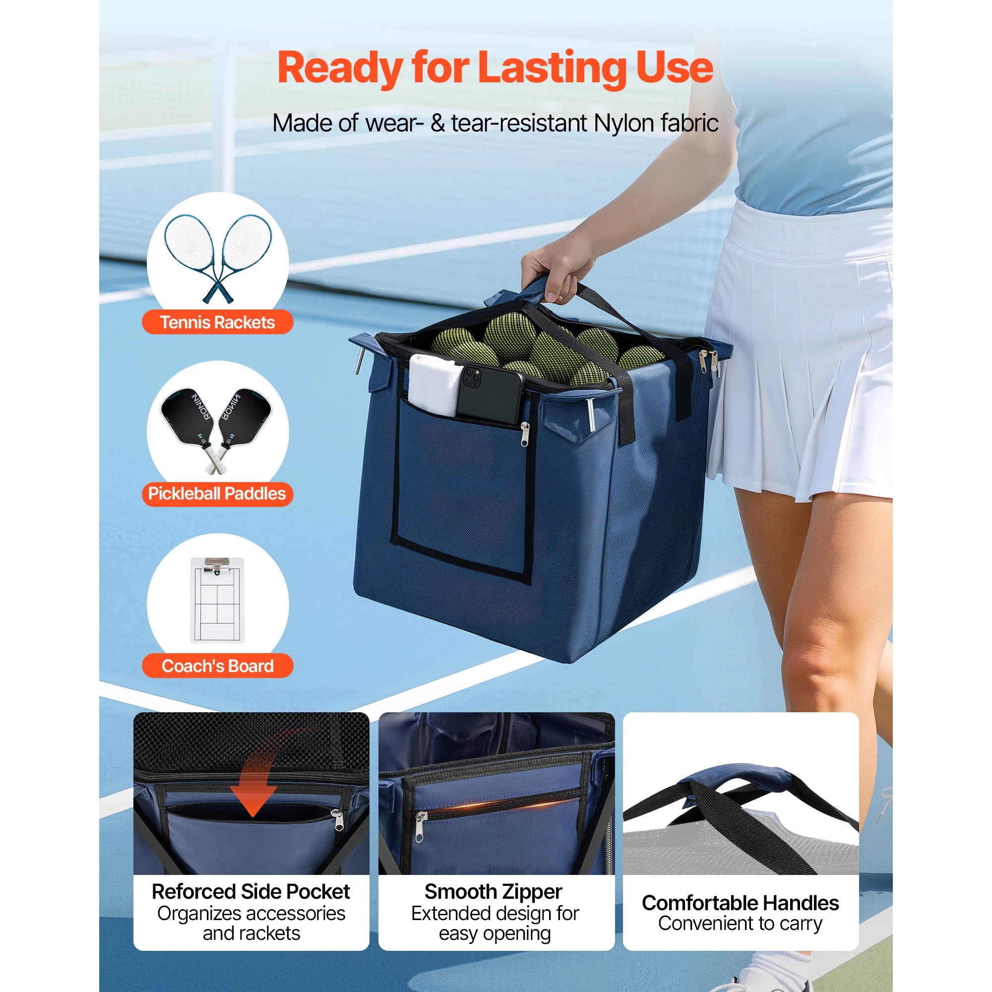 SucceBuy 2-in-1 150 Tennis Balls & 260 Pickleballs Hopper Holds with Pickup Tube Foldable Pickleball Basket Cart for Training