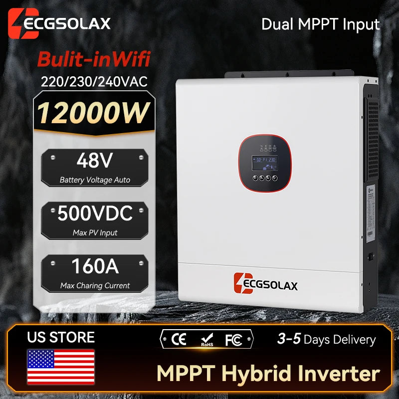 Inversor Solar Híbrido 12kW 48V Dual MPPT Onda Senoidal Pura