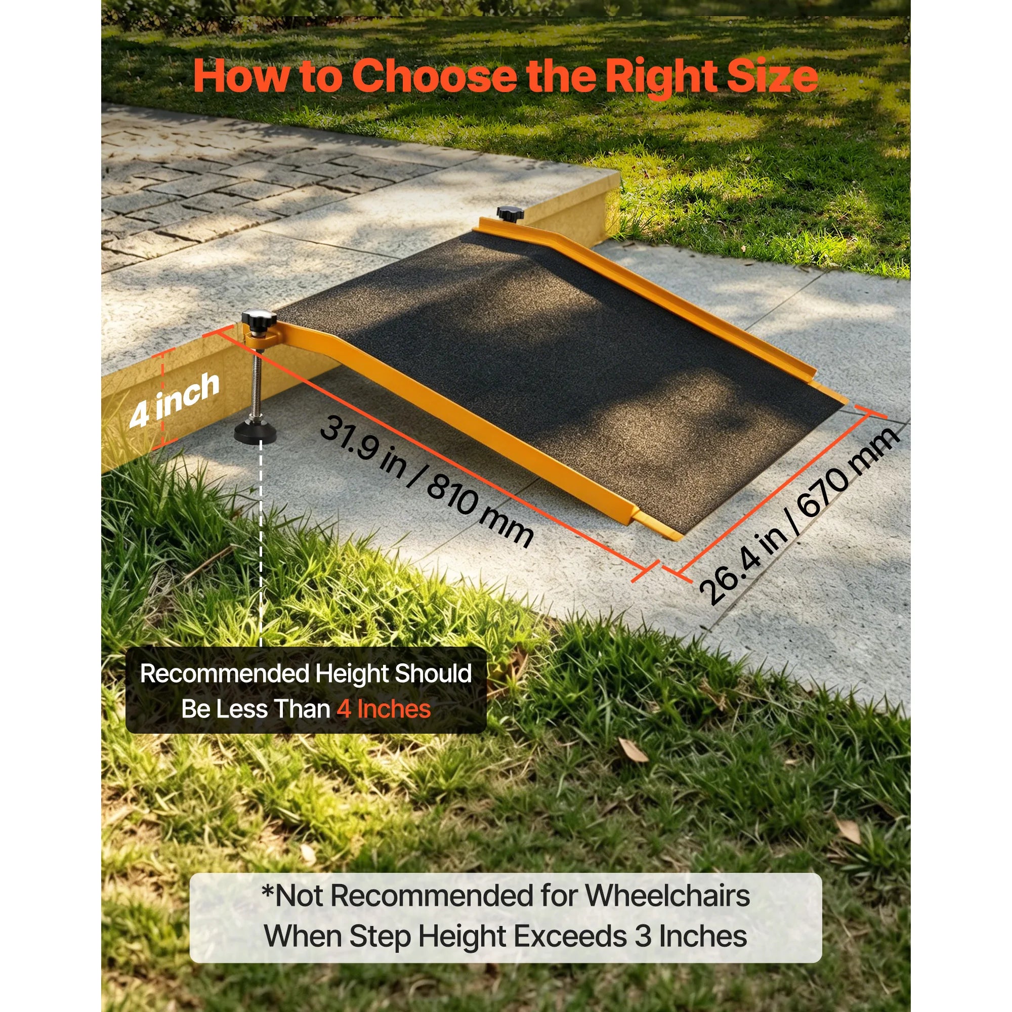 SucceBuy 26x31in Aluminum Door Threshold Ramp 400 lbs Non-Slip Wheelchair Curb Ramps with Adjustable Height for Doorways Carts