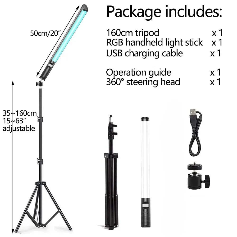20"50cm Handheld Light Wand RGB LED Video Light Tube Light Photography Light Stick With Dimming Rechargeable Battery With Tripod