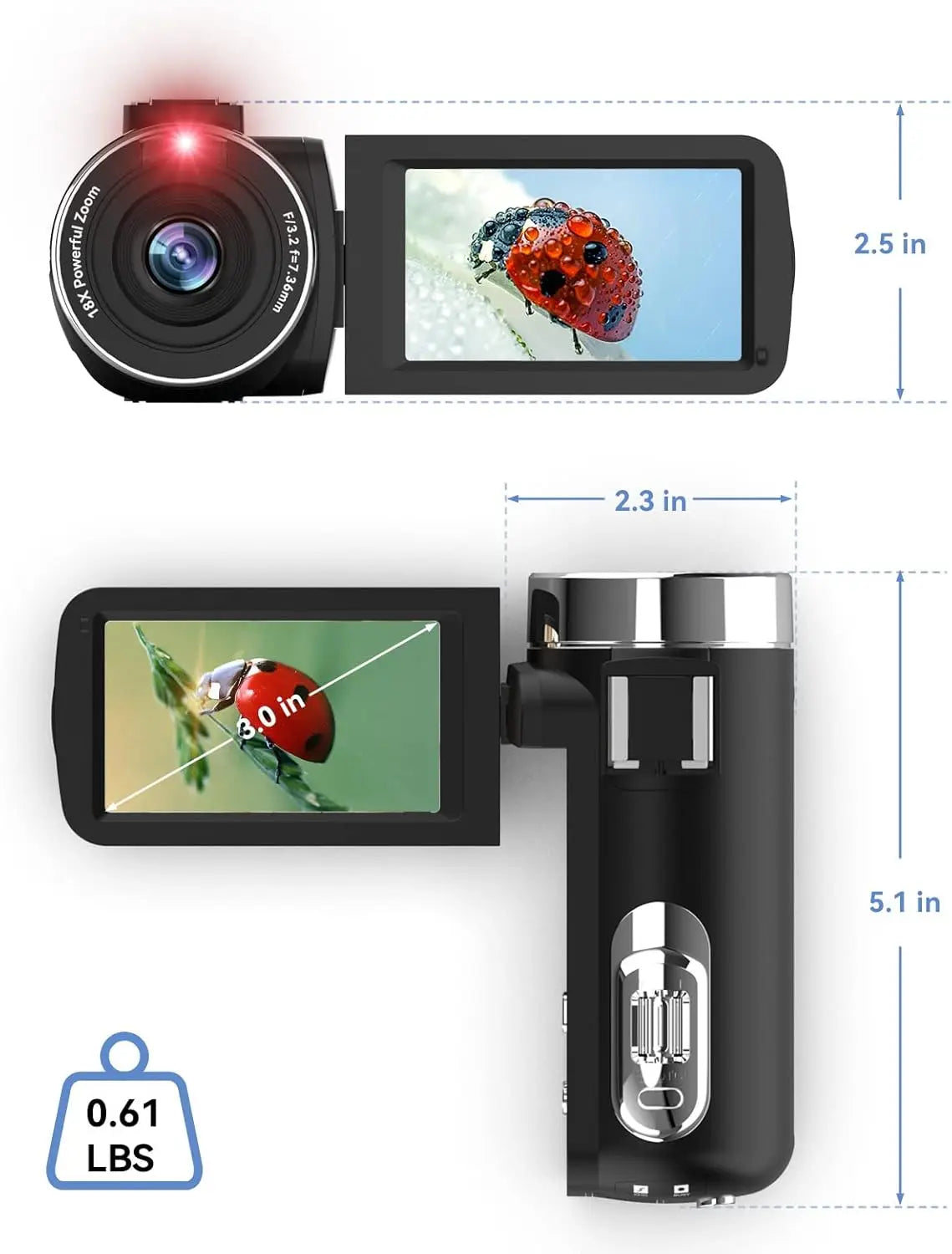 4K Video Camera Camcorder with 18X Zoom and 48MP Vlogging