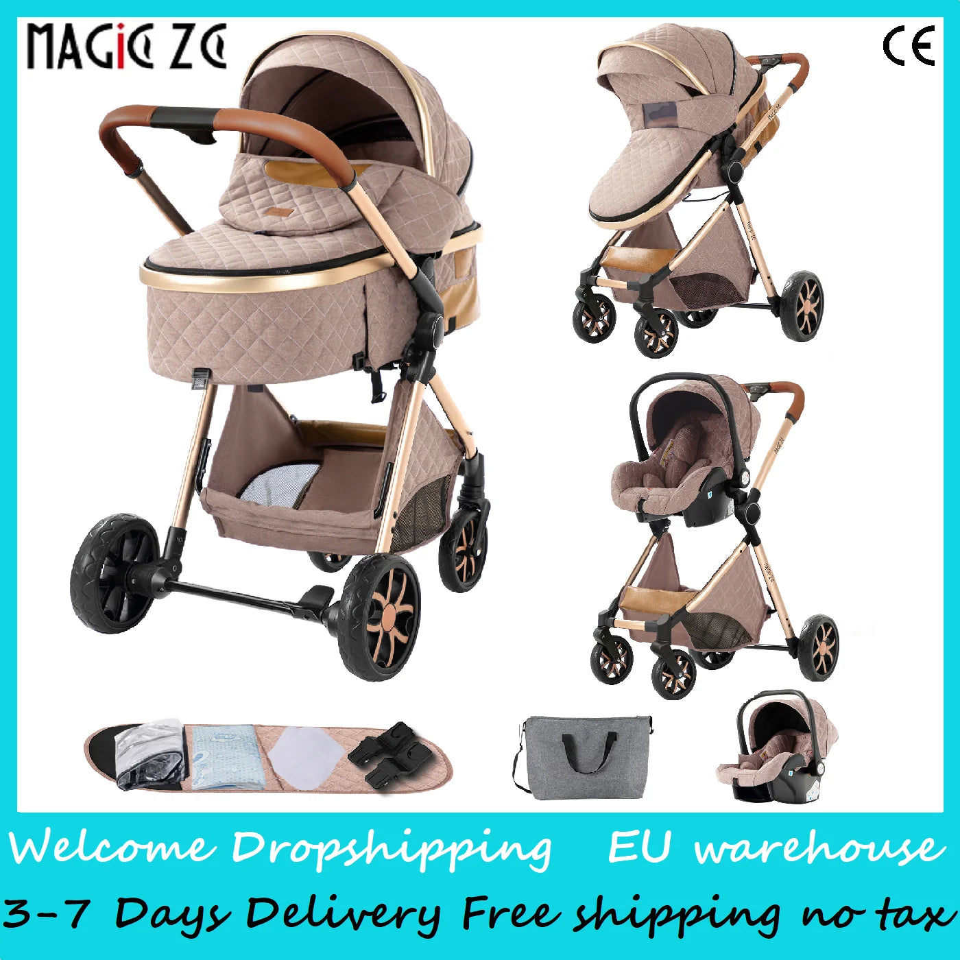 Baby Stroller 3‑in‑1 Lightweight Travel System