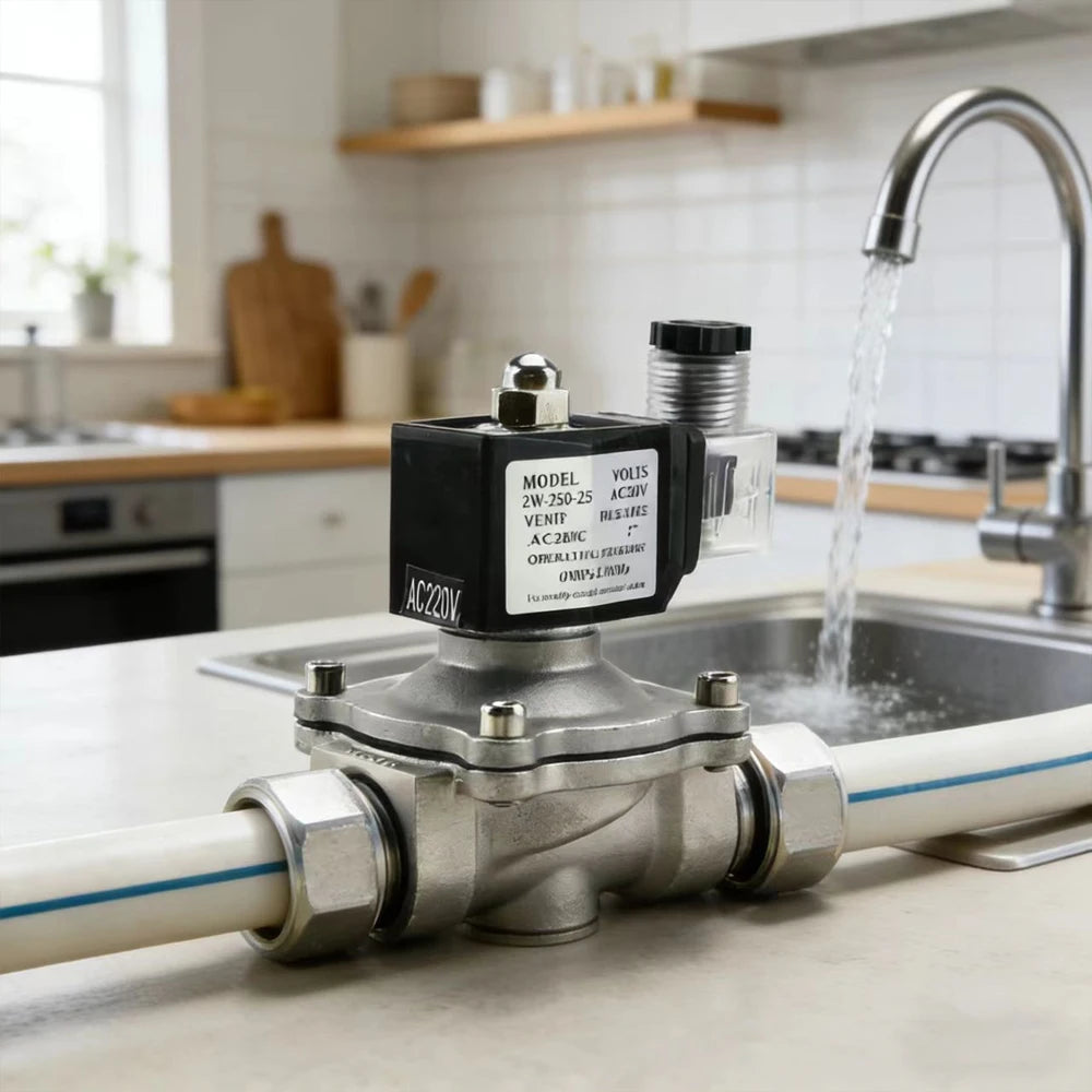 Normalt lukket magnetventil i rustfritt stål, AC 110 V/220 V/24 V, 1/2" 3/4" 1", elektromagnetisk vannventil med IP65-spole, DC 12 V
