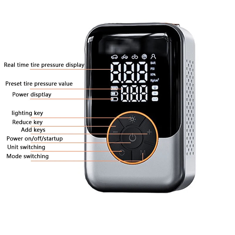 Portable Air Pump Wireless Car Tire Inflator Electric Air Compressor LCD Display Air Injector for Bike Car Motorcycle Tyre Ball