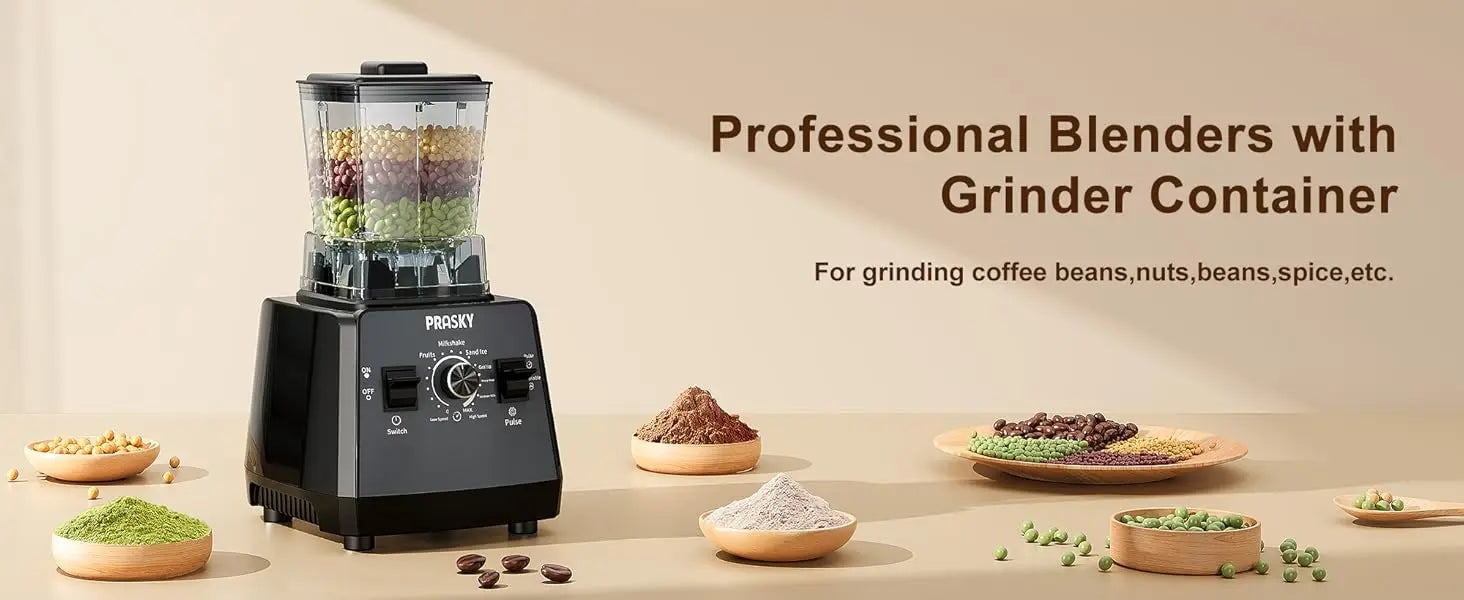 PRASKY 2400W Blender and Grinder Combo 25000RPM Powerful Kitchen 68oz BPA Free 2 Containers Professional Blenders Ice Crushing