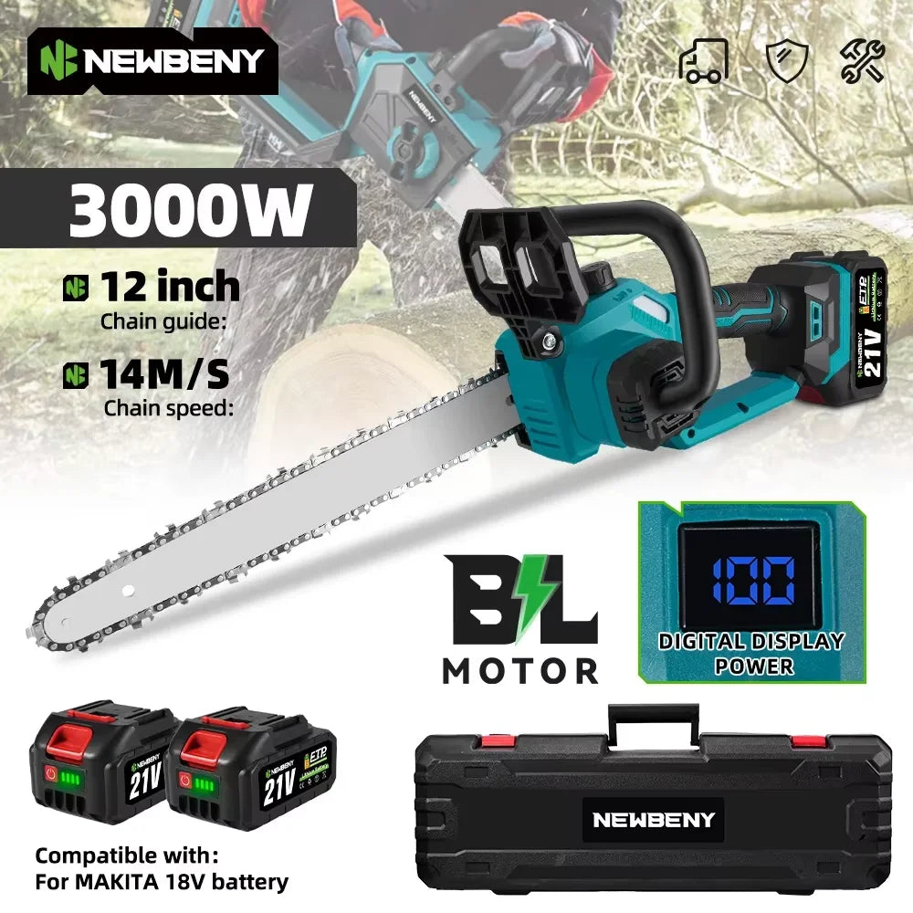 NEWBENY 12 Inch Brushless Electric Saw Cordless Efficient Garden Woodworking Cutting Power Tool For Makita 18-21V Battery Pin