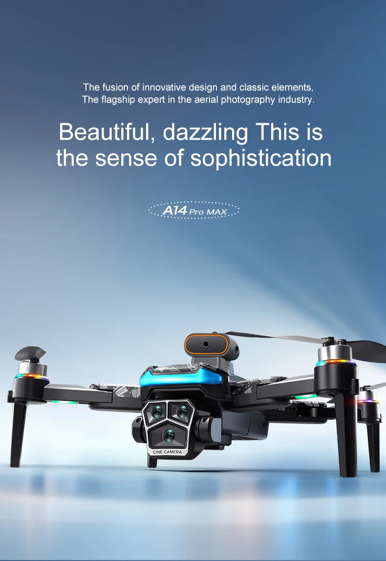 For Genuine A14 Pro Max GPS Brushless 8K Three Camera Obstacle Avoidance Foldable Quadcopter RC with screen Distance Drone Toys