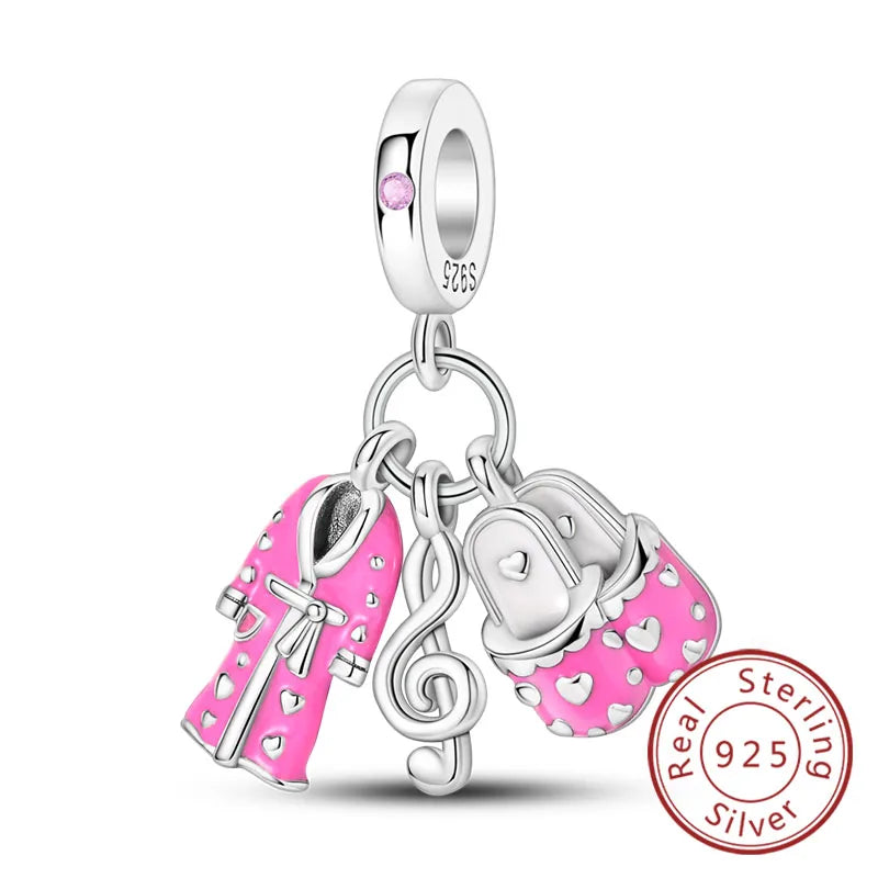 Fit Original 925 Sterling Silver Charms Beads Bow Perfume Bottle Pink Charms for Women Fine DIY Birthday Jewelry Gifts