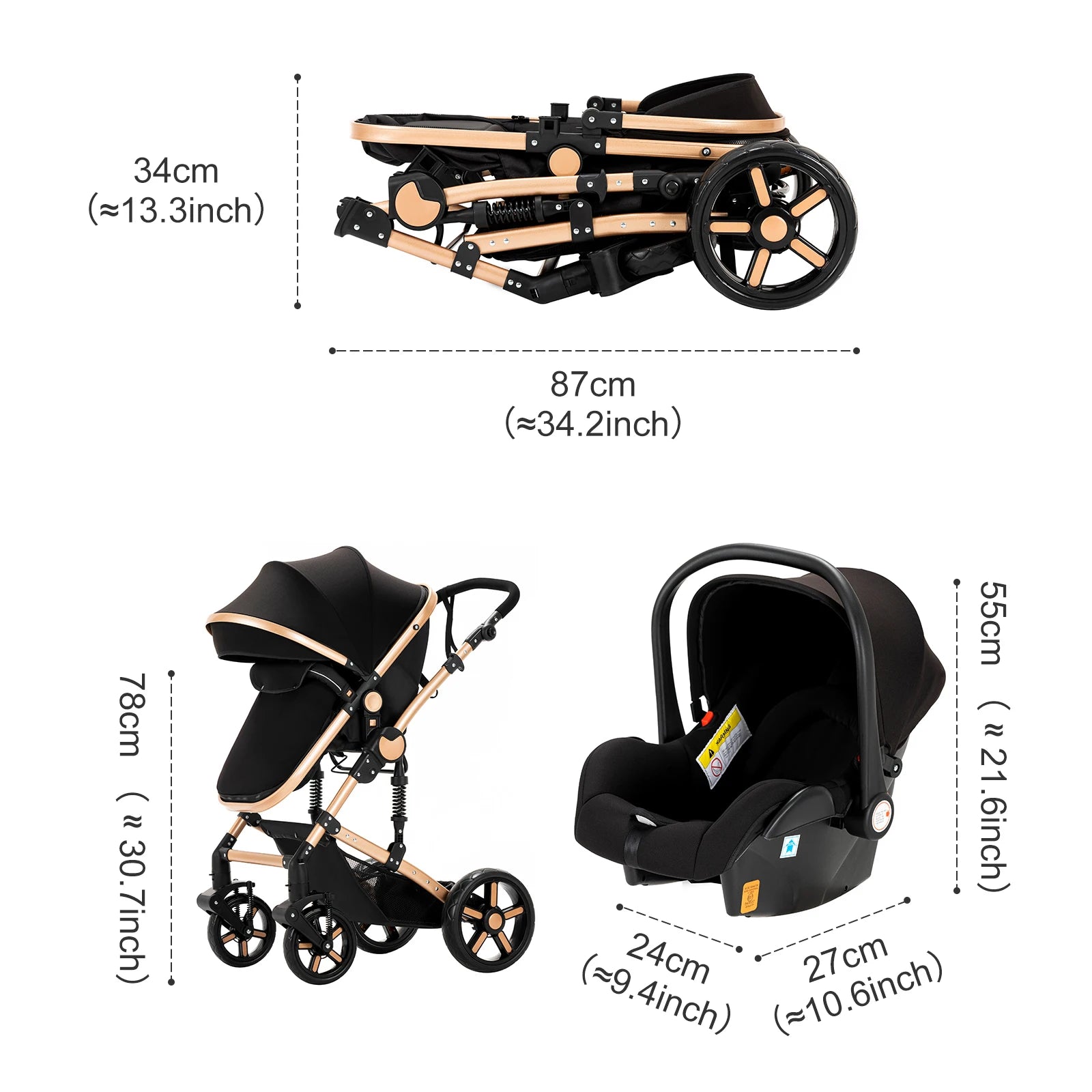 Baby Stroller 3‑in‑1 Lightweight Multifunction Carriage for Newborns