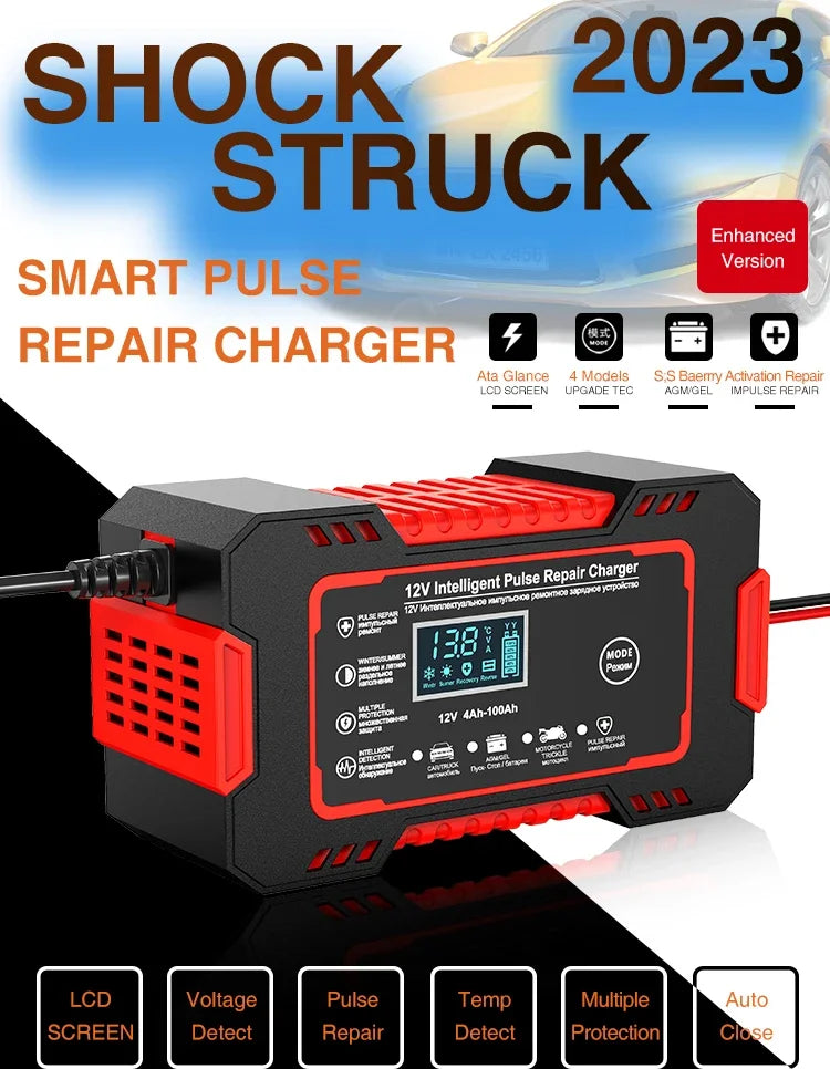 12–24V Automatic Car Battery Charger with LCD Display