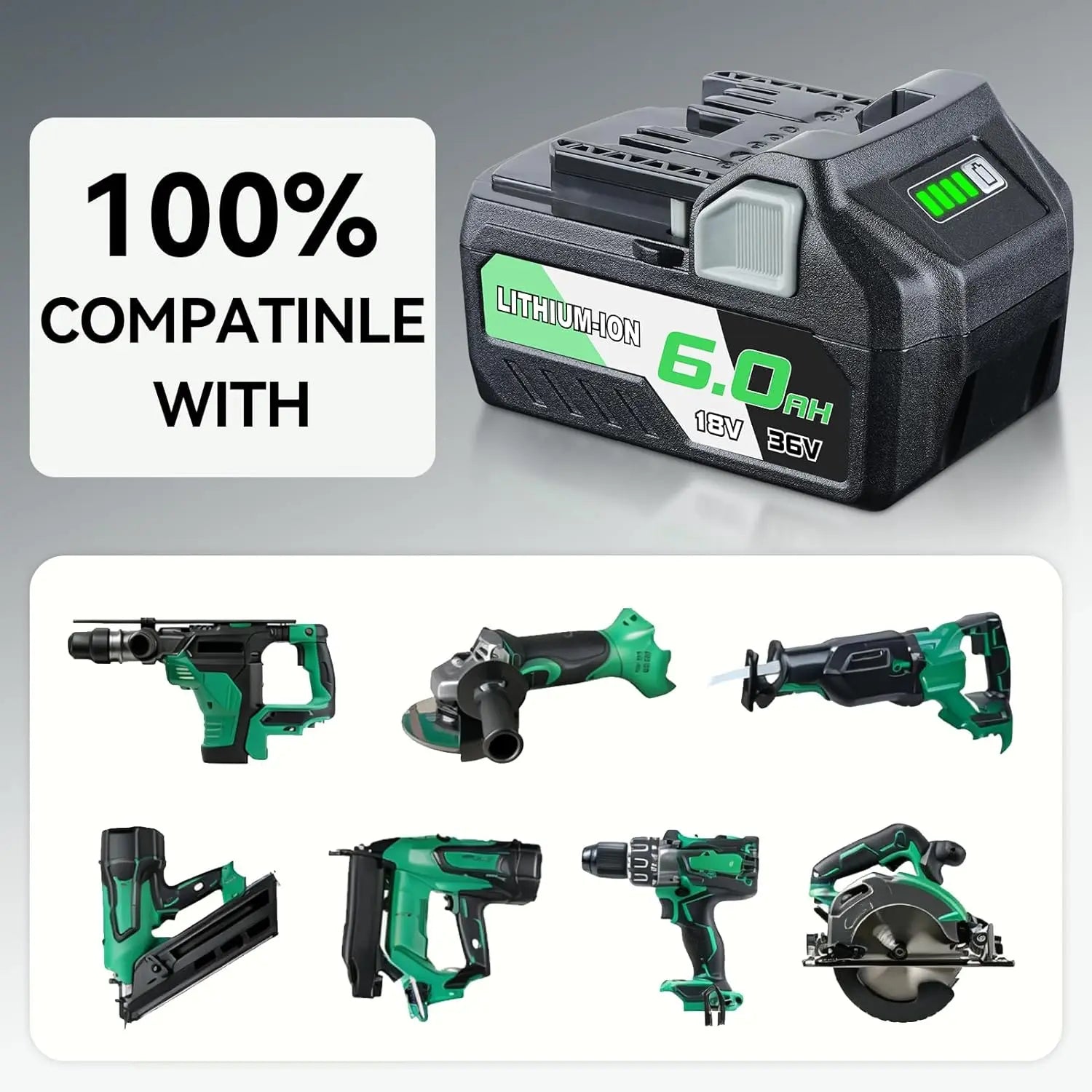 VINIDA 1/2/4 комплекта BSL36B18 6.0Ah 18V/36V литиева батерия за замяна на Metabo 371751M 372121M BSL36A18 батерия за безжични инструменти с щифт