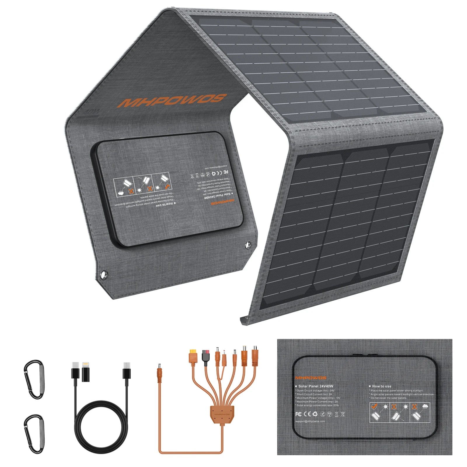 Încărcător solar pliabil de 40W cu ieșiri USB-C și USB-A