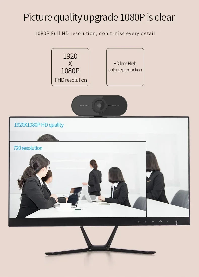1080P Mini Webcam with Microphone Auto Focus USB 30fps