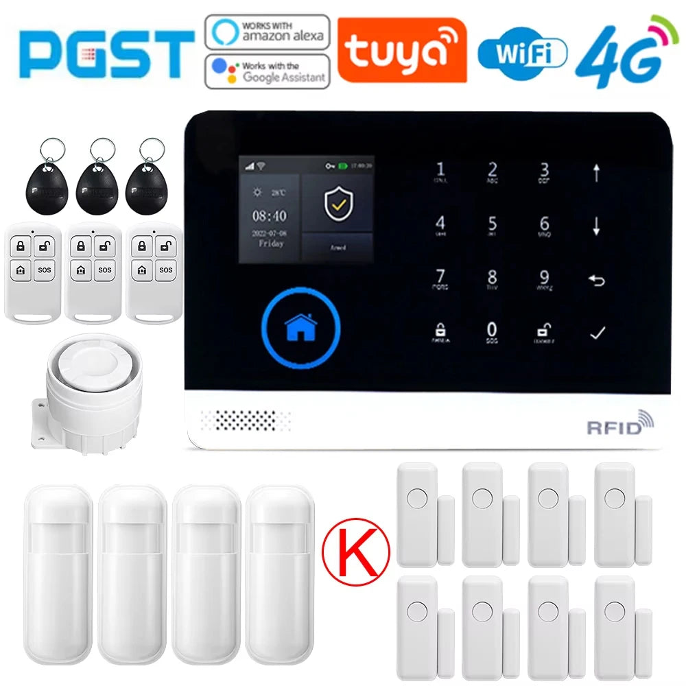 Tuya Wireless home alarm,4G smart home alarm system,WIFI,GSM,Home Security Alarm System Touch Keyboard RFID APP Wireless At hom