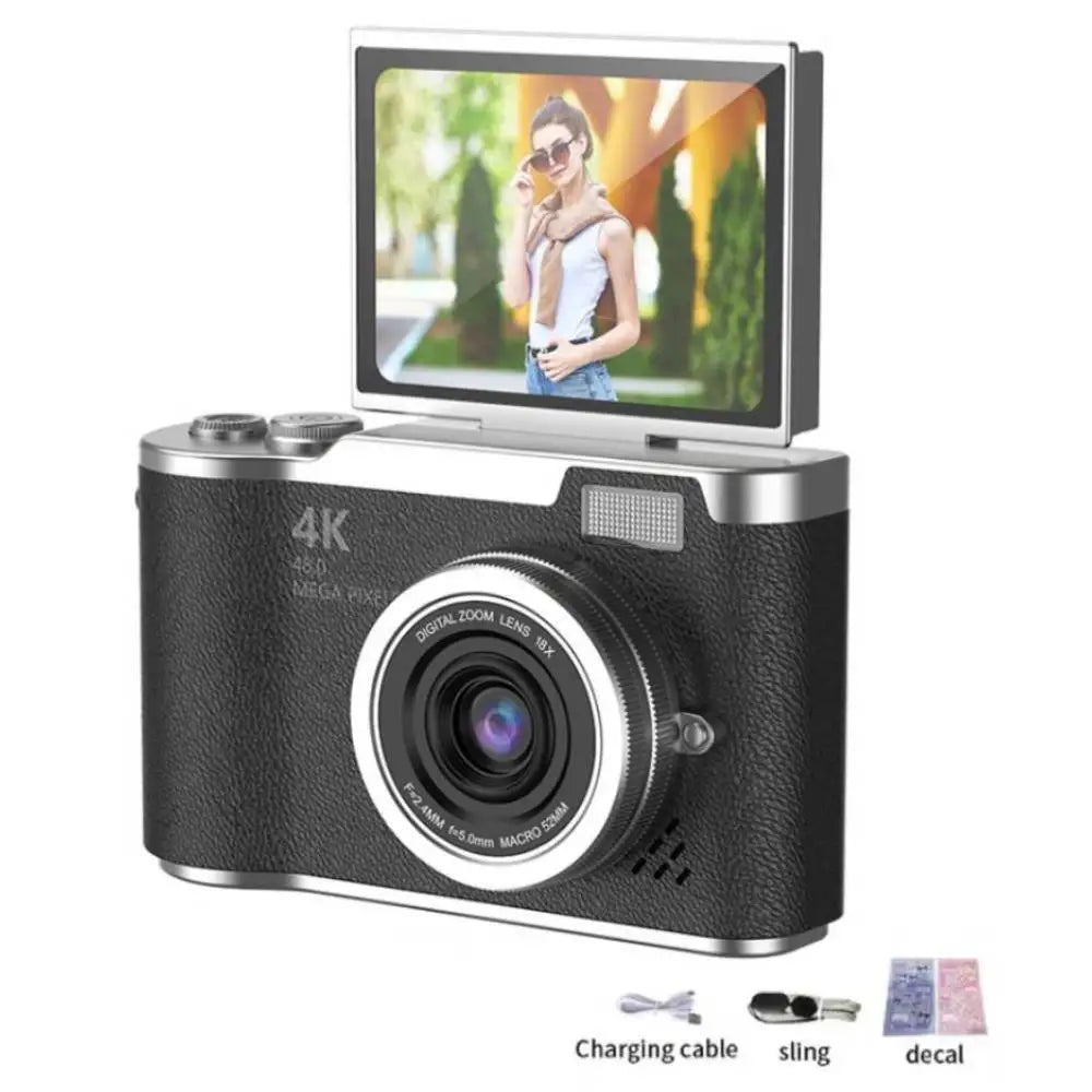 4K Digital Camera with 48MP, 8X Zoom, 180° Flip Screen, 32GB Card