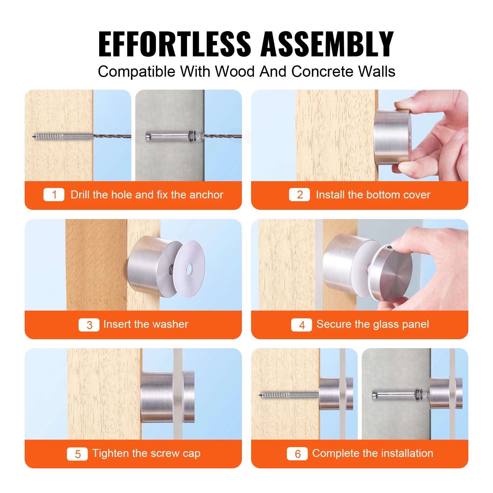 SucceBuy 2 Type Glass Clamp 10PCS Round Glass Railing Bracket for 0.31 "-0.62 "316 Stainless Steel for Balcony Garden Pool Stair