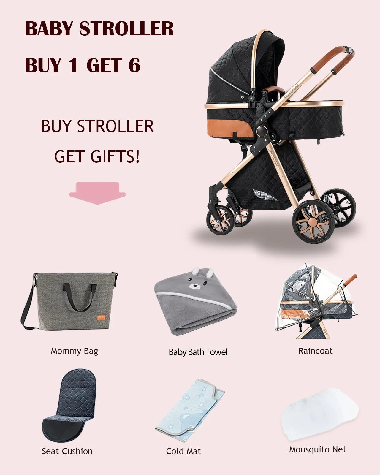 3‑in‑1 Baby Stroller Travel System Pushchair