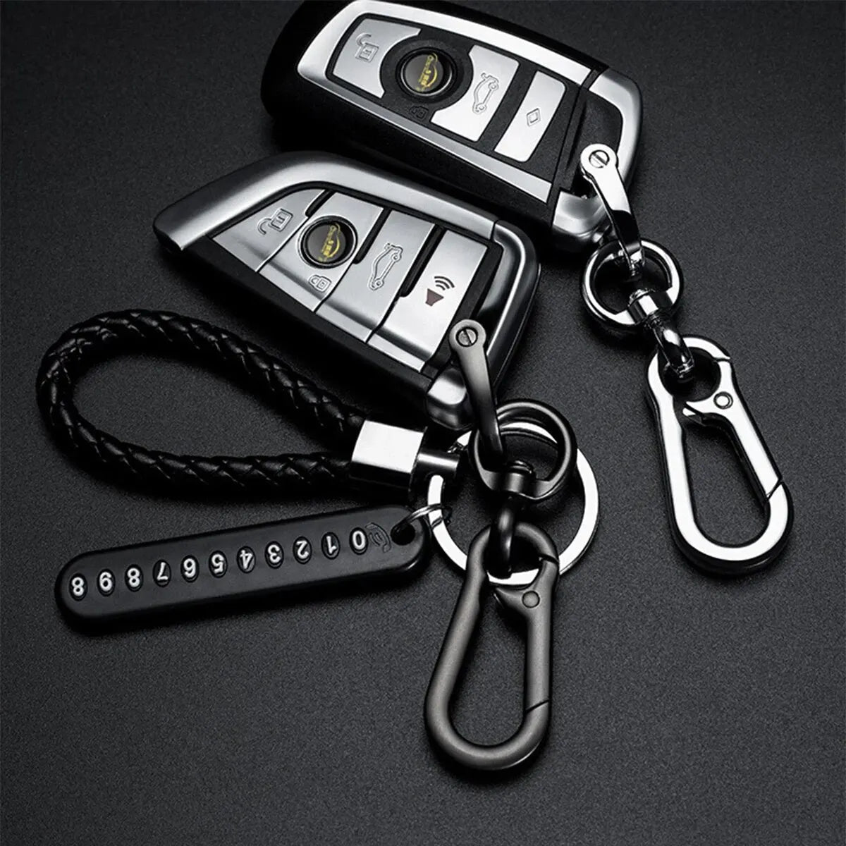 Trendy DIY Mobile Phone Number Plate Pendant Keychain for Men Punk Simple Woven Leather Rope Anti-lost Car Key Chain Accessories