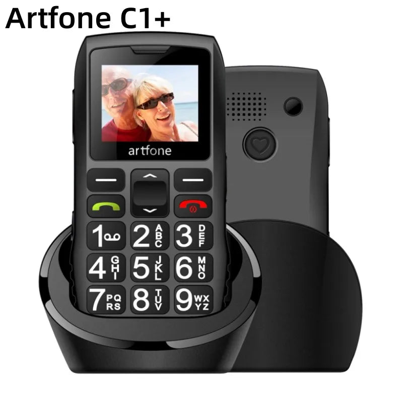 Bar Senior Mobile Phone Artfone C1+ With Free Charging Dock C1 Big Rubber Keypad For Elderly Dual Sim One Key SOS FM 1400mAh
