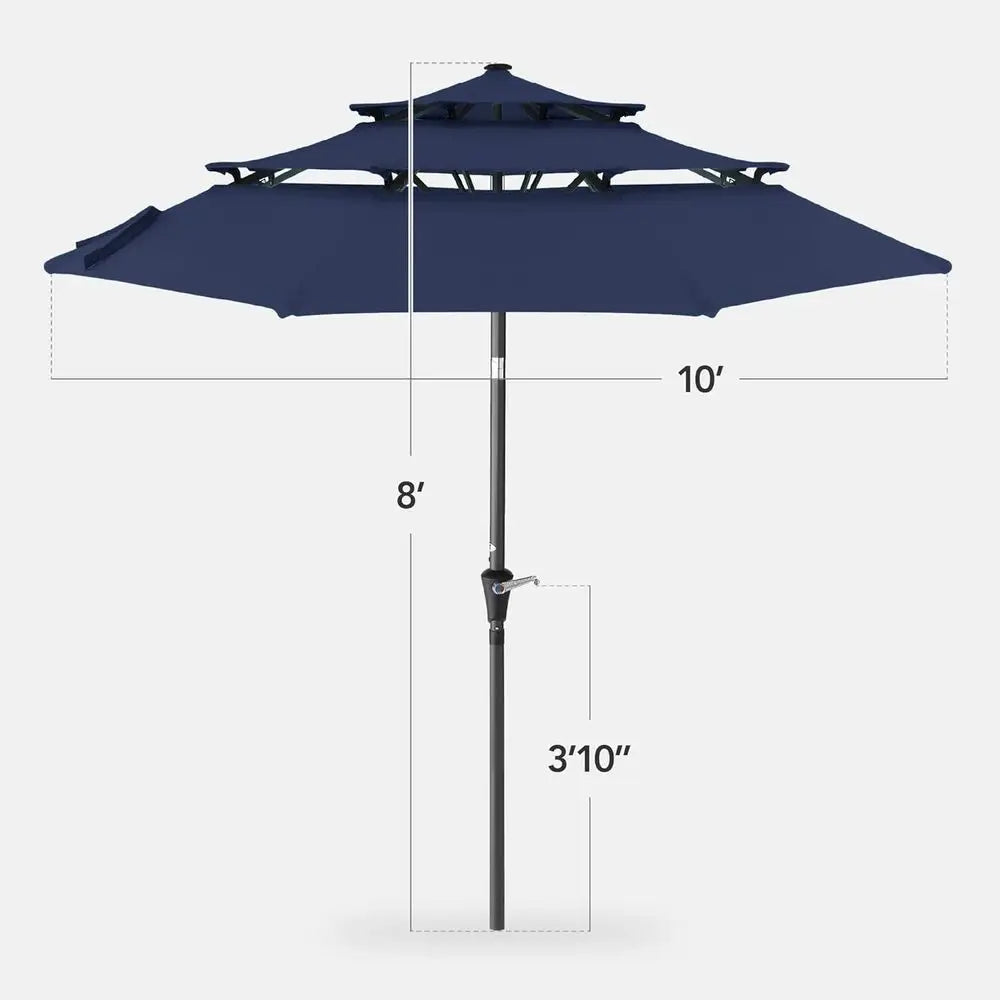 10ft 3-Tier Patio Umbrella with Crank Lift for Outdoor Shade
