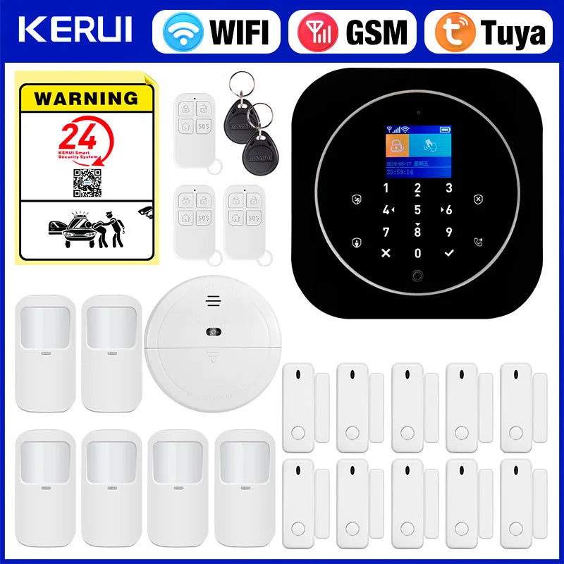KERUI 2G GSM WIFI Alarm for Home Security Protection Tuya Smart Burglar Alarm System with Motion Detection Door Sensor Alexa