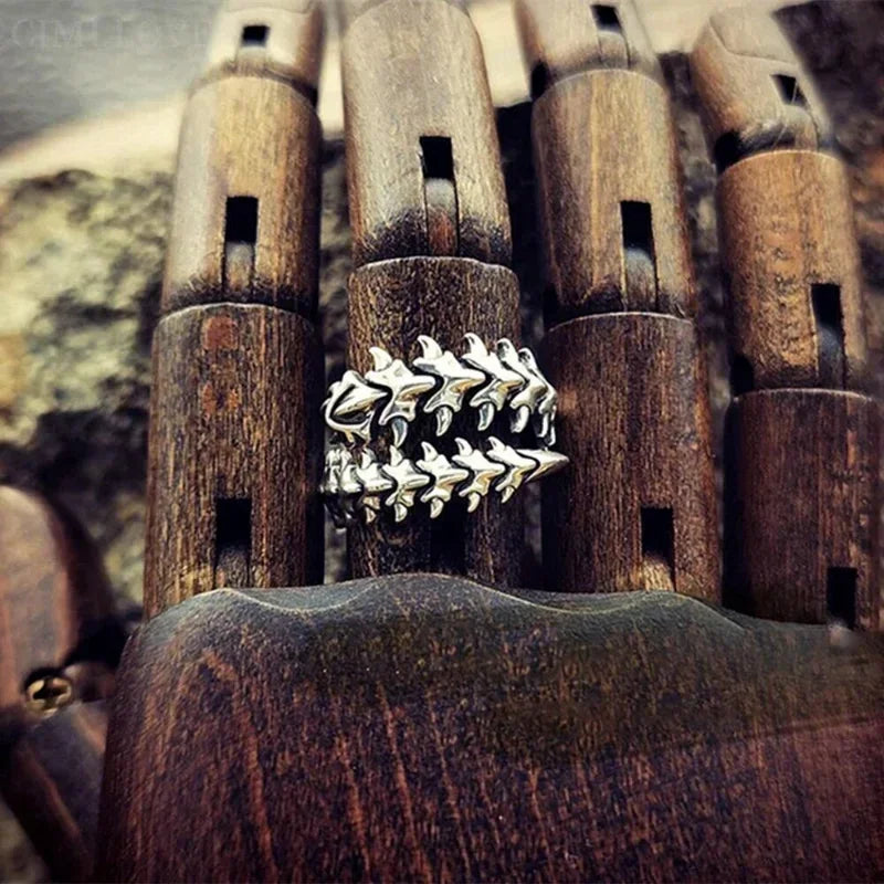 Vintage Gothic Keel Spine Rings For Women Men Antique Silver Hyperbole Centipede Open Ring Hip Hop Jewelry Y2K Fashion Rings