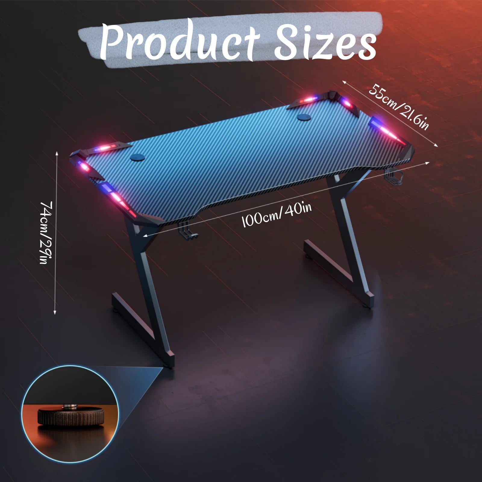 Y-Shaped RGB Gaming Desk with Cup Holder and Headphone Hook