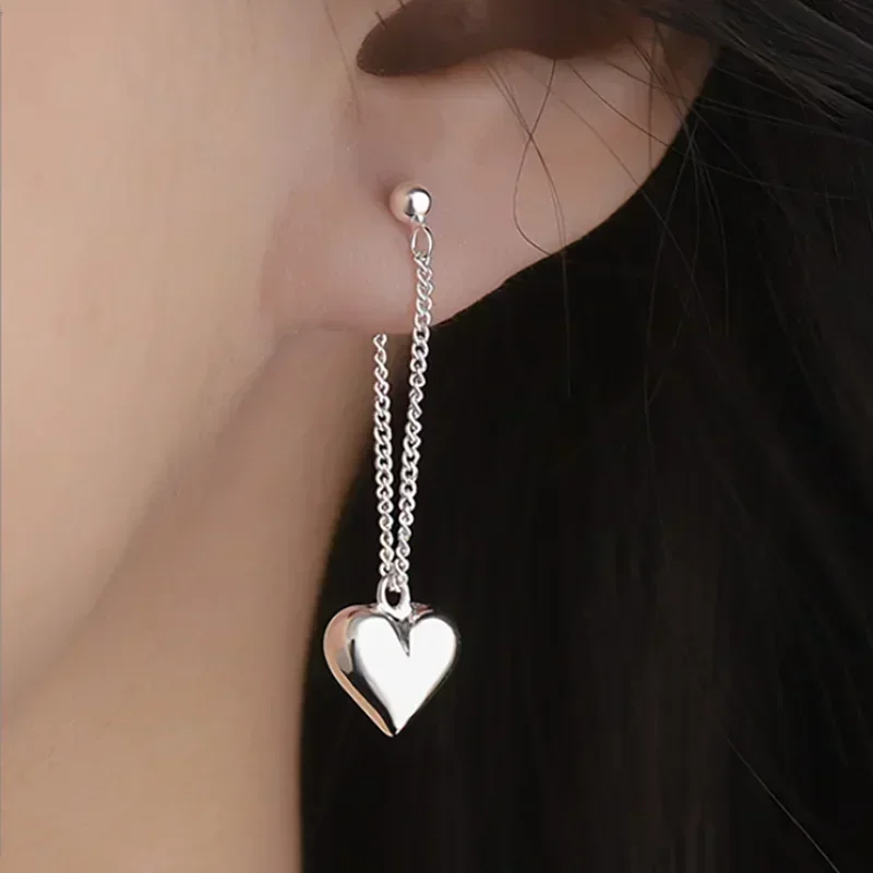 925 Sterling Silver Heart Chain Earrings for Women